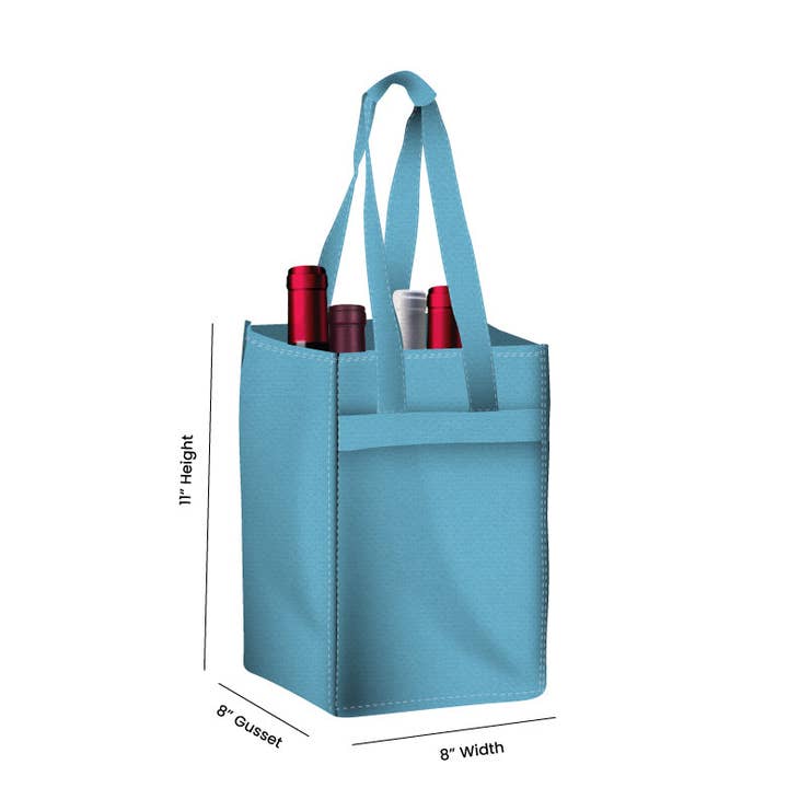 Non Woven Totes - Wholesale Wine Tote - Reusable 4-Bottle Wine Tote Bag-8x11x8 with Bottom Gusset | Custom Printed Wine Totes21