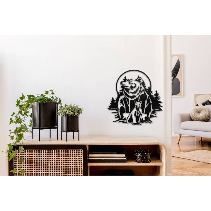 Metal Black Wall Decor Bear Under Moon for wholesale on Faire1