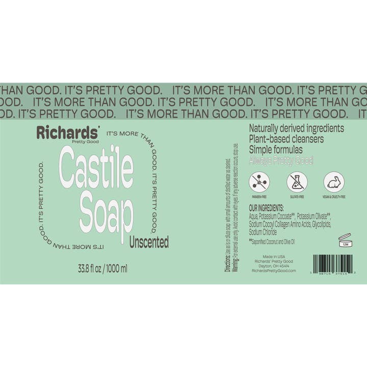 Richards' Pretty Good - Wholesale Body Wash/Shower Gel - Castile Soap - Unscented - 1000 ml2