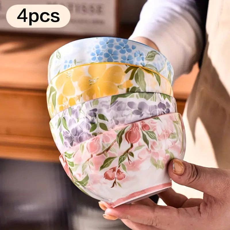 Huis Van Merken - Wholesale Bowl - Floral Ceramic Bowls Set - 5 Inch - Dessert, Yogurt, Microwave Safe2