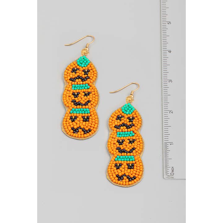 ORG Beaded Jack O Lanterns Halloween Dangle Earrings for wholesale on Faire