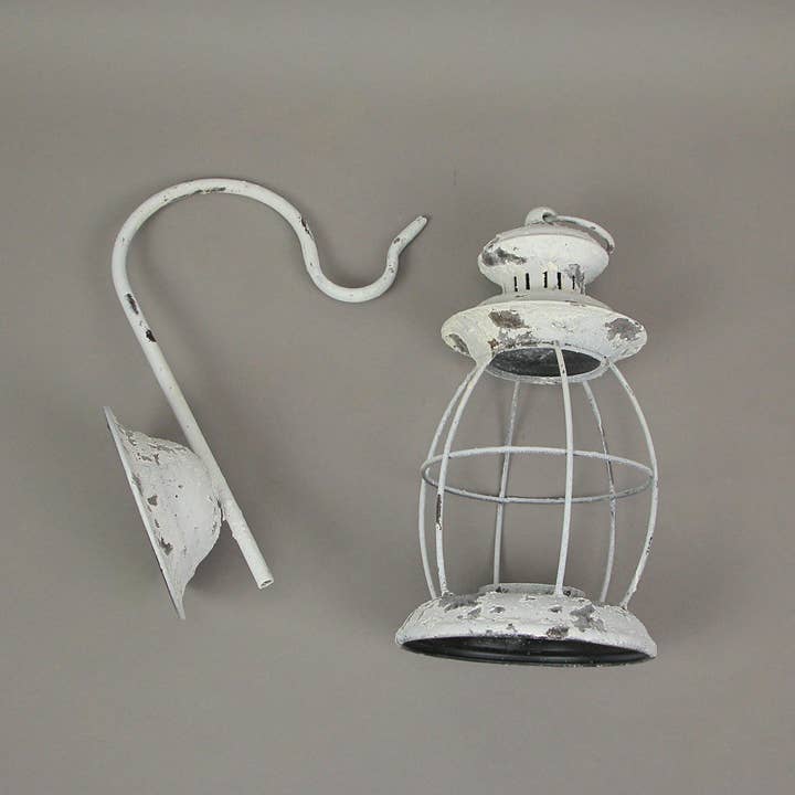 Zeckos - Wholesale Sconce - White Metal Railroad Lantern Hanging Candle Sconce