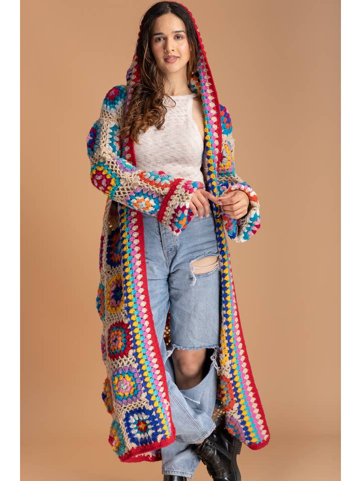 SAACHI – wholesale Kimono - Dam – Virkad kimono med huva i ull lång