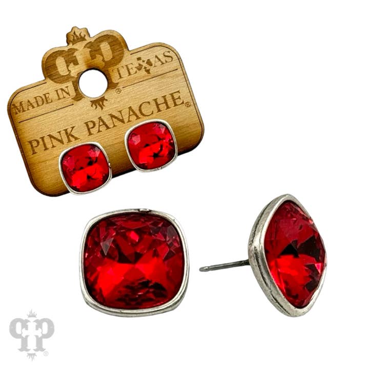 Pink Panache Brands - Venta al por mayor Pendientes de botón/aretes de poste - Pendiente de poste con cristal cuadrado austriaco, 12 mm