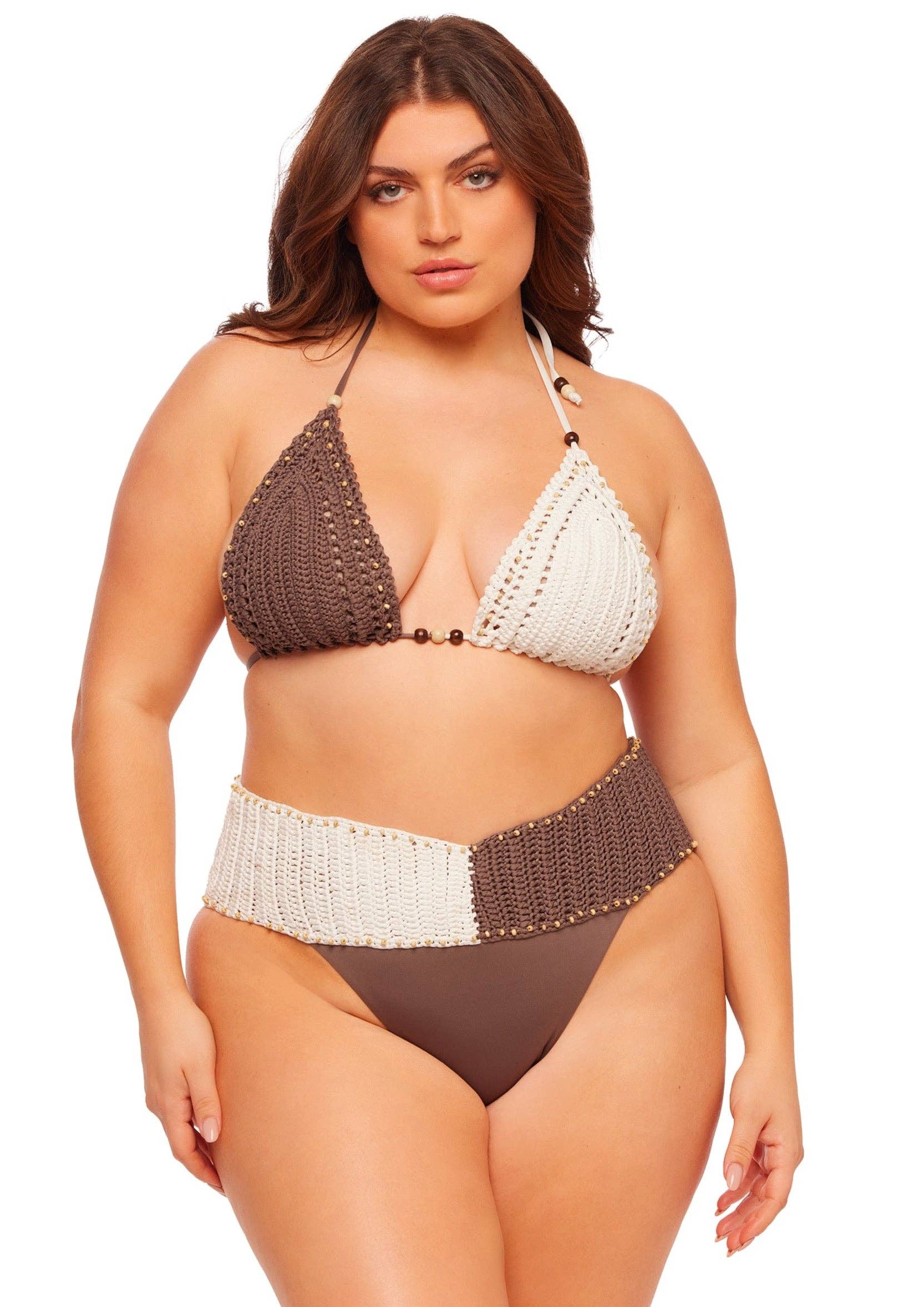 Coco Brown Kontrast Cabo Virkad triangeltopp - Coco Crochet för wholesale på Faire6