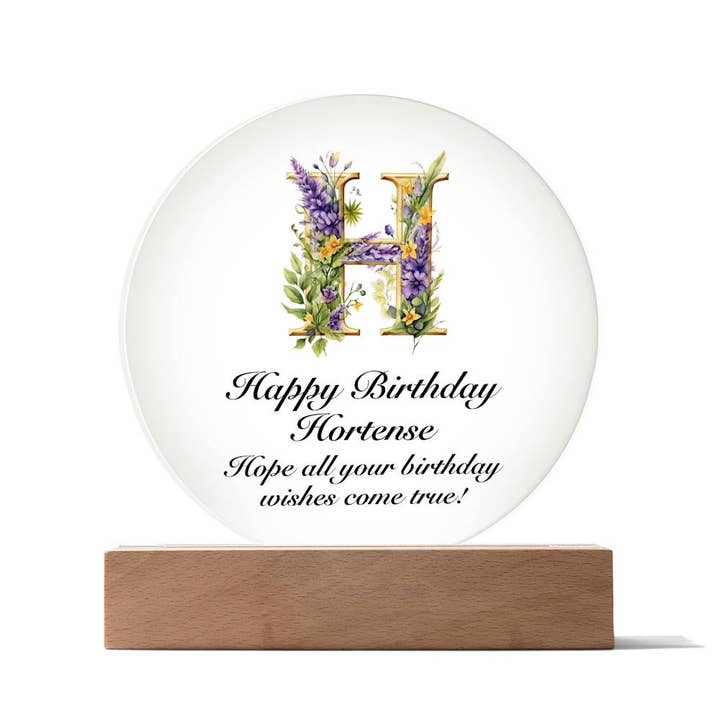 Happy Birthday Hortense v02 - Circle Acrylic Plaque for wholesale by Unique Gifts Store