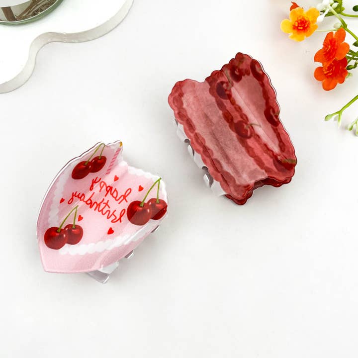 Cute Cherry Heart Cake Printed Hair Claw Clip for wholesale by mildstyles