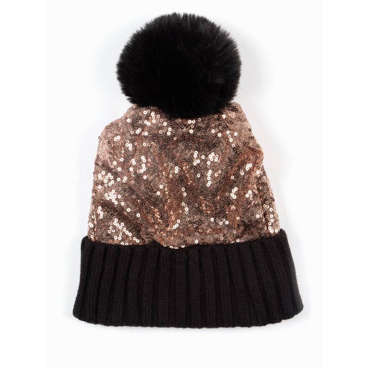 Sarta Accessories - Wholesale Beanie - Women's - Harper Pom Pom Hat - Bronze, Sequin