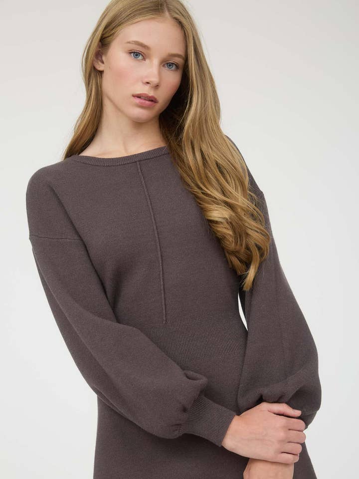 FRONT SEAM LONG SLEEVE KNIT SWEATER MINI DRESS for wholesale by MINE