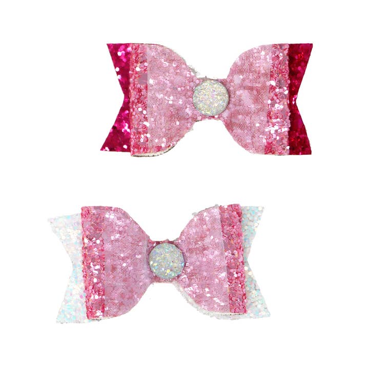 Pink Poppy - Wholesale Hair clip – Child - Dreamland Glitter Bow Hair Clips - (Pack Size: 6)