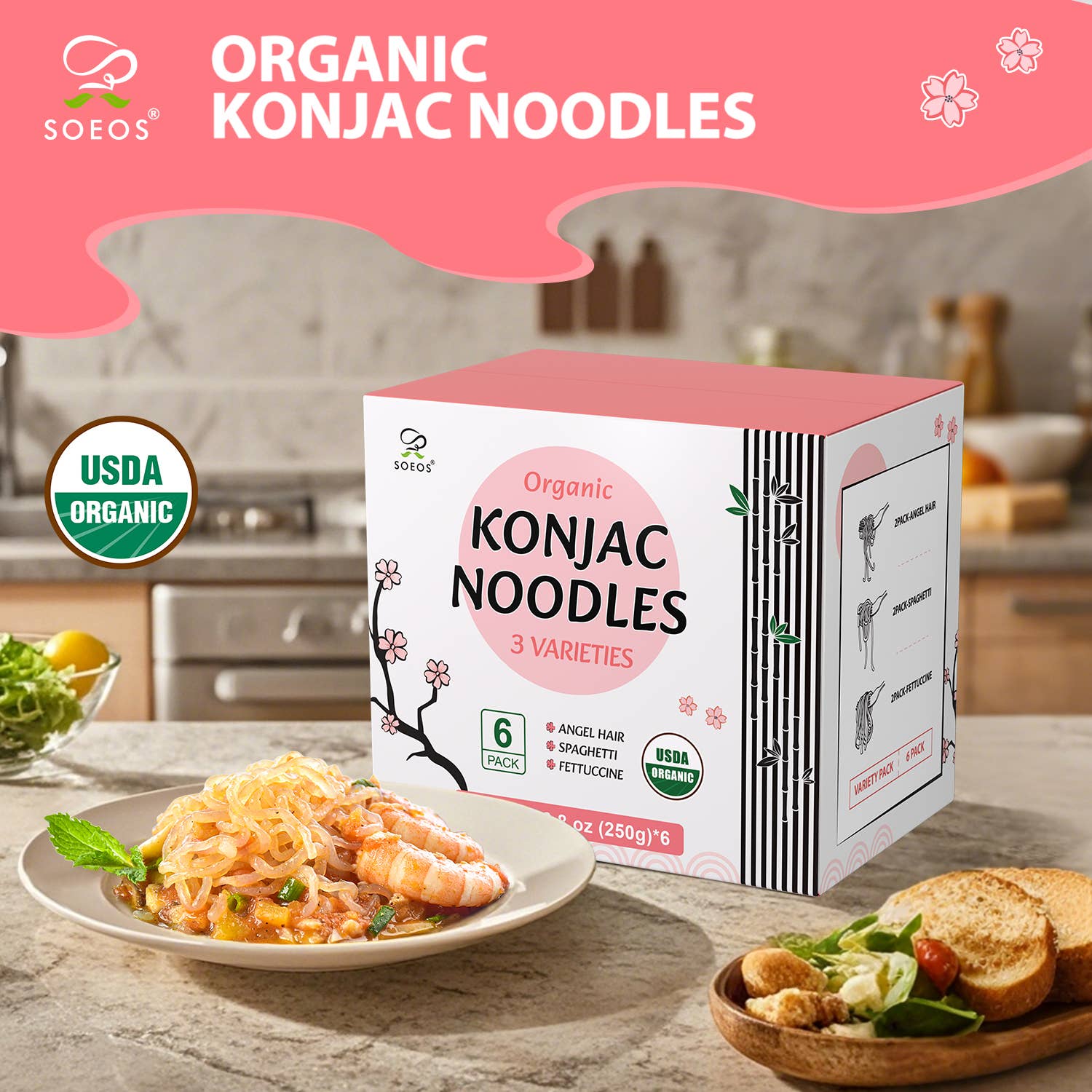 soeos - Wholesale Pasta - Soeos Organic Konjac Noodles, 52. 8 oz (8.8 oz*6), 6 Pack4