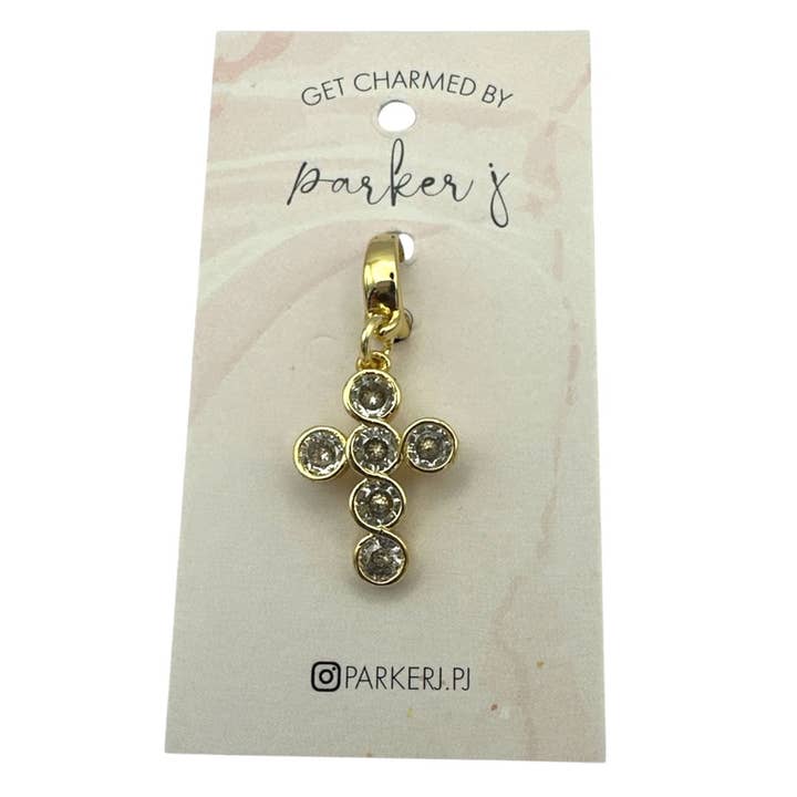 Round CZ Cross Charm for wholesale by Parker J Jewelry & Charm Bar