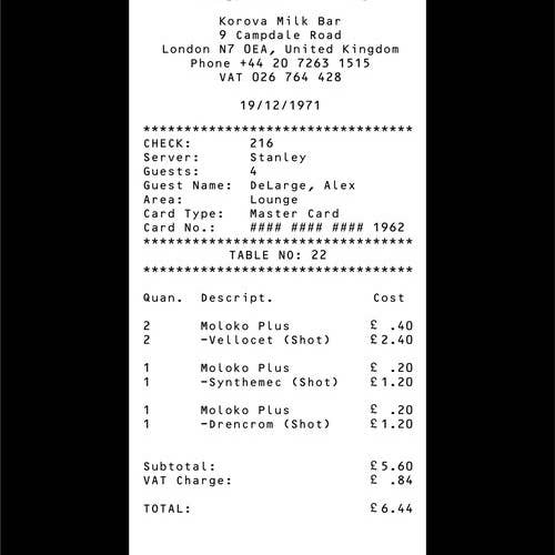 Alter Images Art - Wholesale Art Print - Receipt Series: A Clockwork Orange 18x24