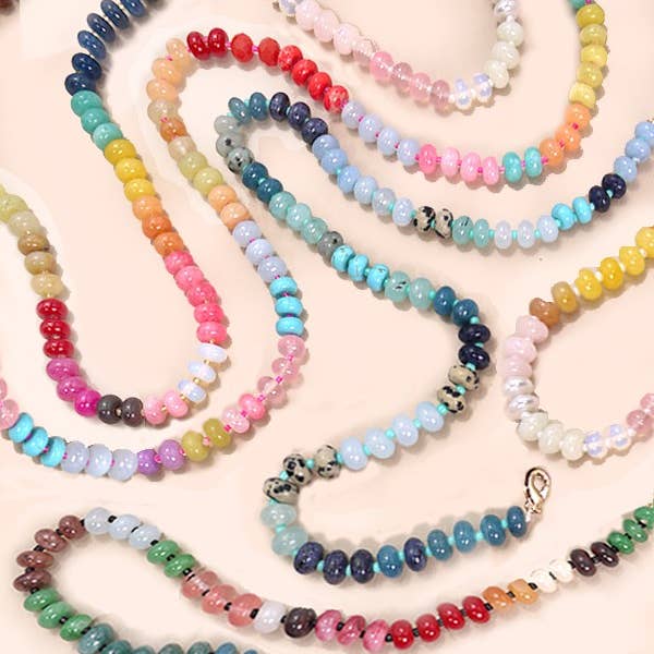 JOSSLYN by wall to wall - Wholesale Beaded/Pearl Necklace - NATURAL AGATE GLASS SEMI PRECIOUS BEAD NECKLACE | 80N896