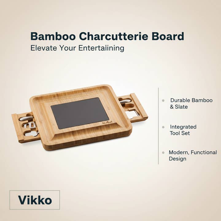 Kadra Kitchenware – wholesale Cheese board – Bamboo Charcuterie Board with Cheese Tools & Platter3