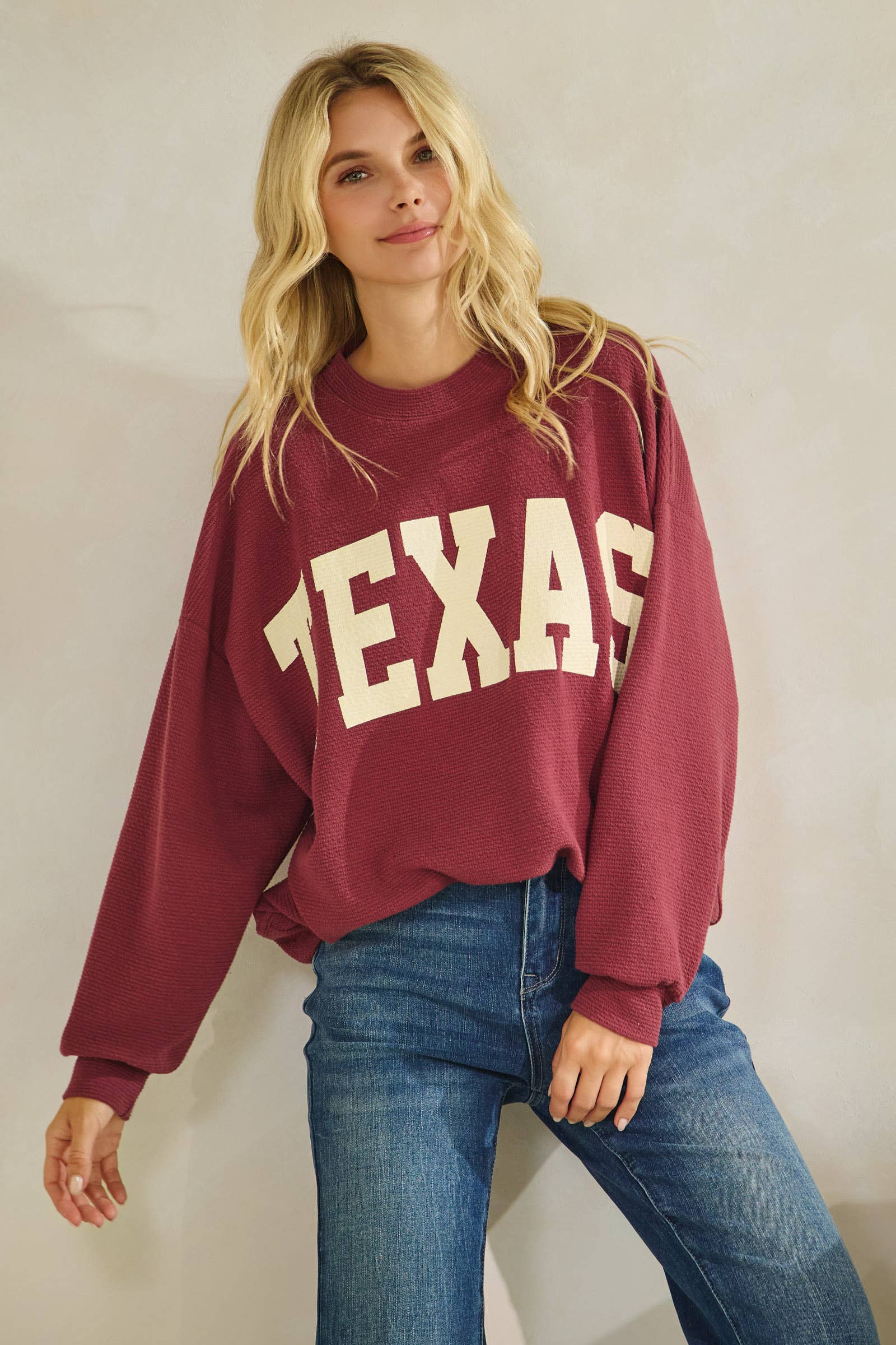 Tres Bien, Inc - Wholesale Knit Top - Women's - T-42092 "TEXAS" CLOUDY KNIT GRAPHIC LONG SLEEVE TOP7