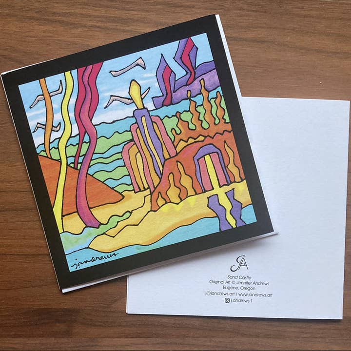 J. Andrews Art & Design - Wholesale Everyday Greeting Card - Sand Castle - Art Card, Square, Blank Inside1