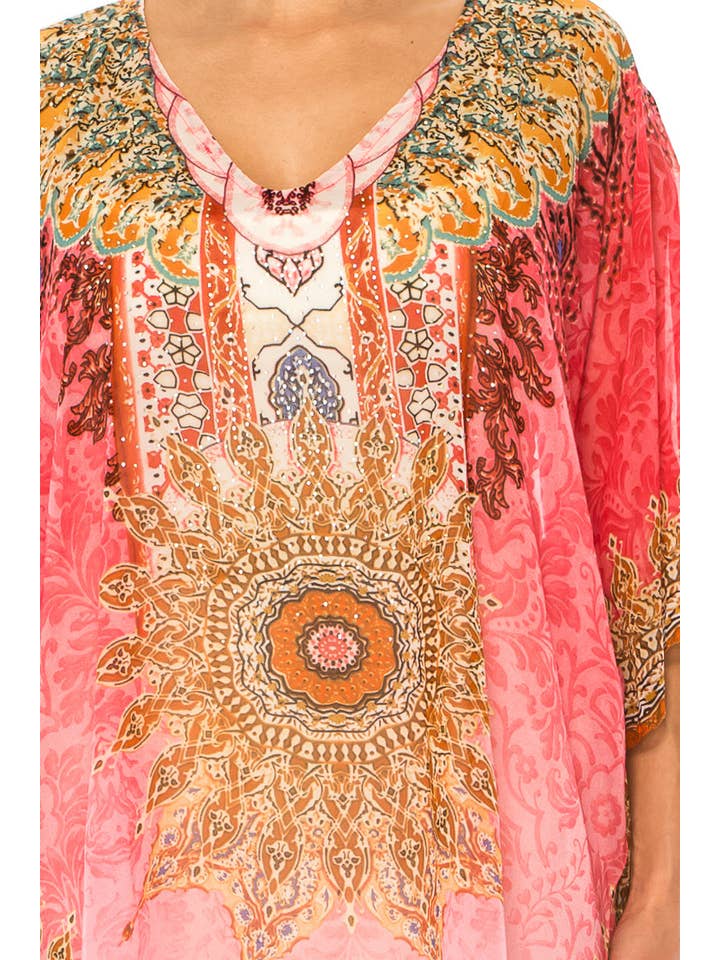 GRACE Pink Multi Print Chiffon Poncho Top for wholesale on Faire3