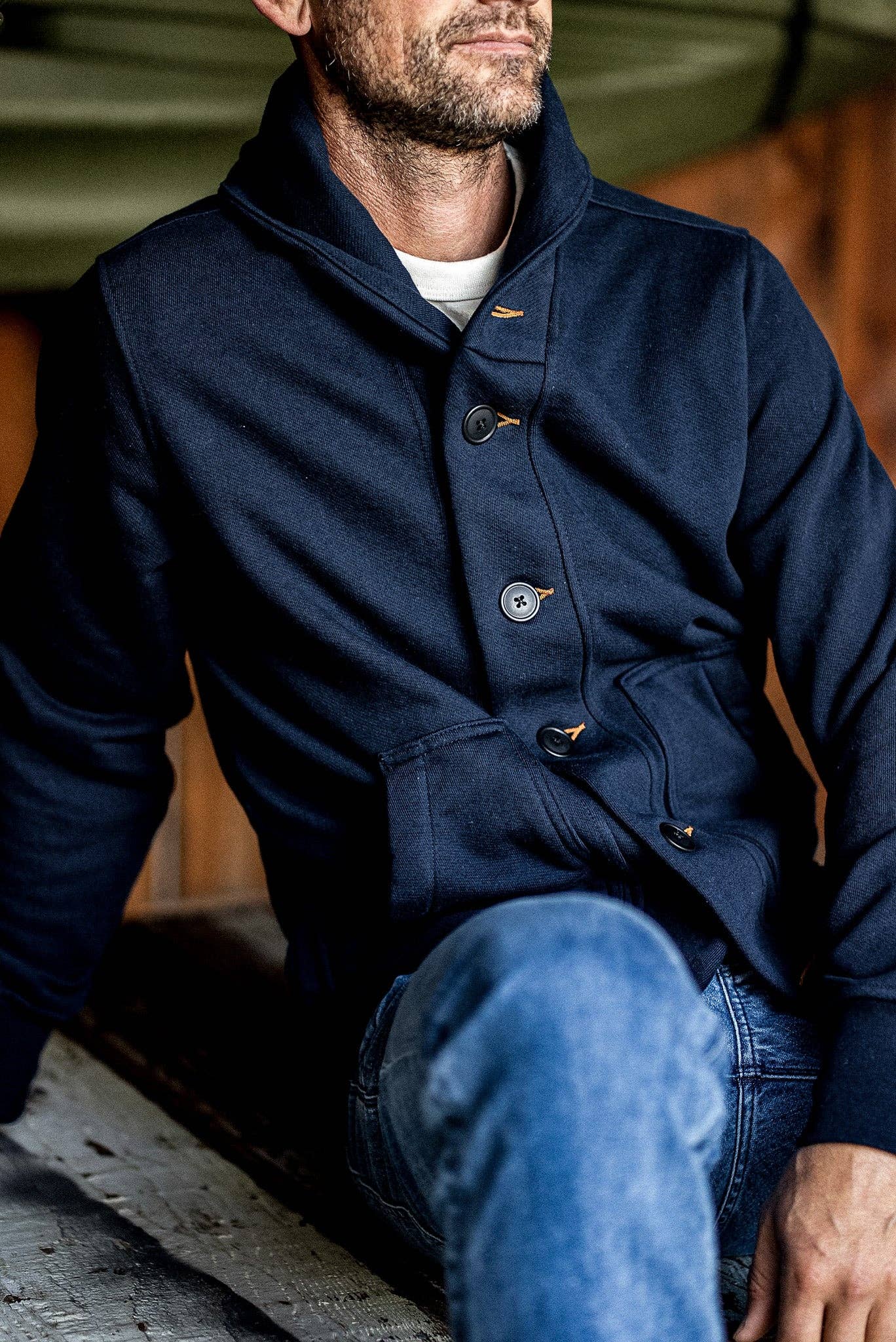 Men's Bodega Shawl Cardigan | 14oz 100% Cotton French Terry - Navy for wholesale on Faire5