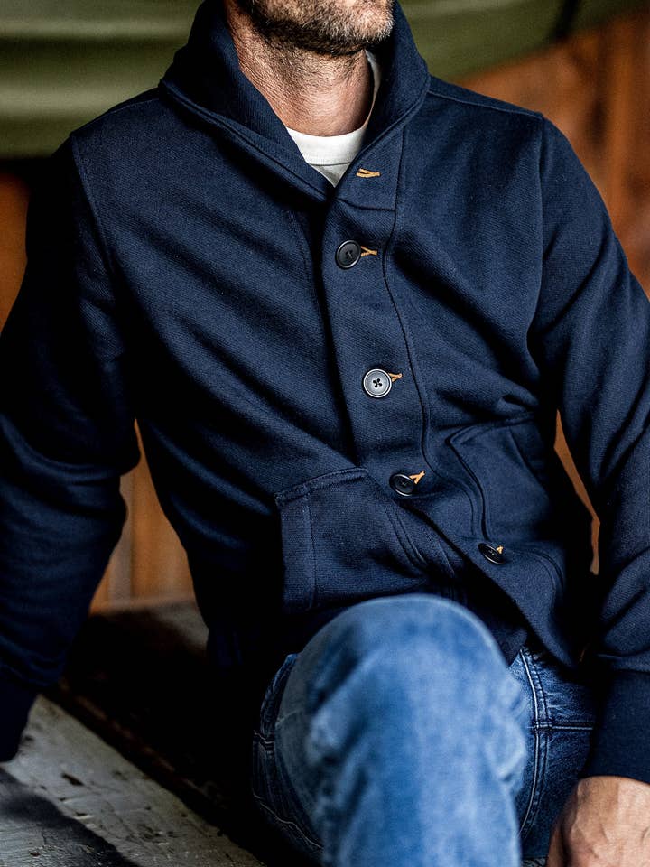 Men's Bodega Shawl Cardigan | 14oz 100% Cotton French Terry - Navy for wholesale on Faire5
