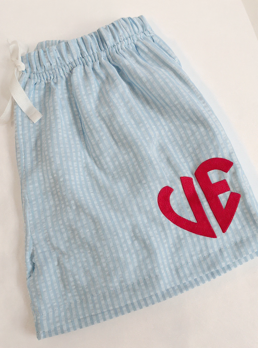 The Blissful – wholesale Sleepwear bottom – women's – Customized Monogrammed Seersucker Pajama Shorts3