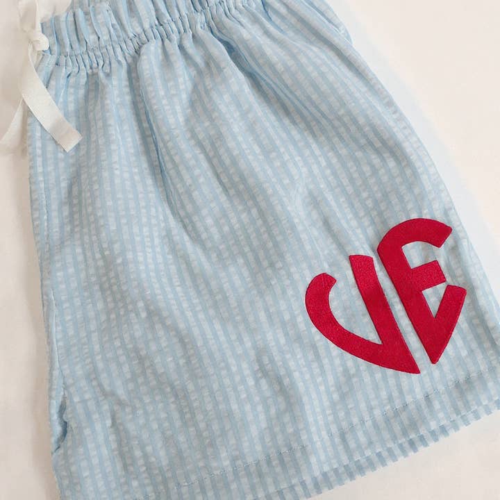 The Blissful – wholesale Sleepwear bottom – women's – Customized Monogrammed Seersucker Pajama Shorts3