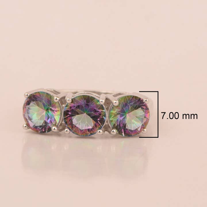 Star Joya - Vendita all'ingrosso Anelli multipietra - Anello da donna in argento sterling 925 con topazio mistico naturale da 3,55 ct e design a 3 pietre3