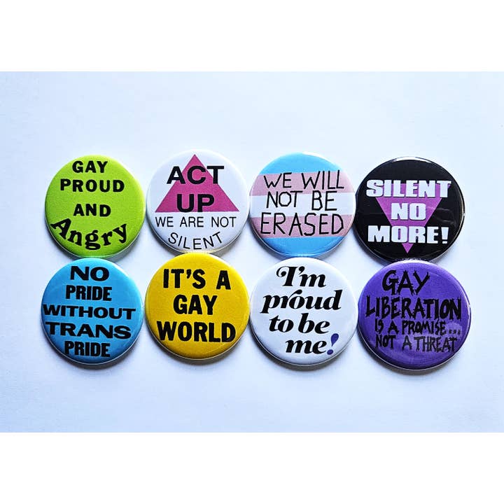 Flip The Record - Wholesale Lapel Pin/Button - Vintage Pride Buttons Magnets & Bottle Openers. set 05