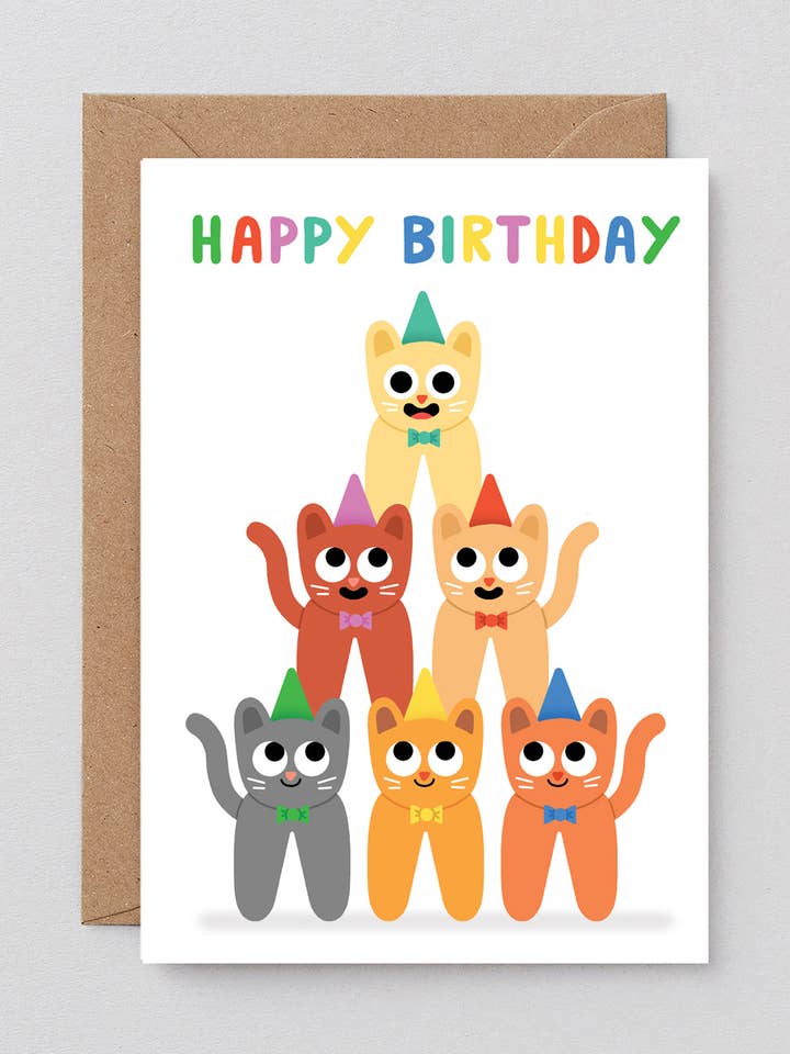 Happy Birthday Cat Stack' Greetings Card for wholesale by Wrap