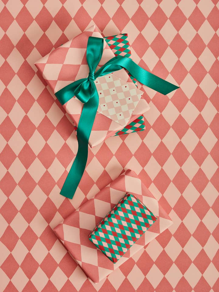 Harlequin Pink Gift Wrap for wholesale by Heather Evelyn