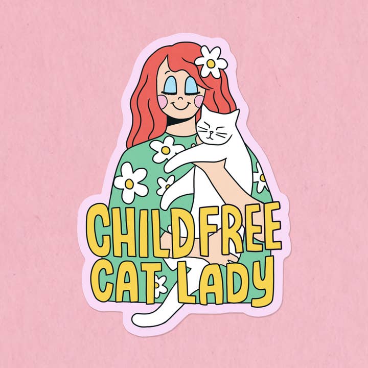 Autocollant de femme à chats sans enfants pour la vente par Kate Gabrielle