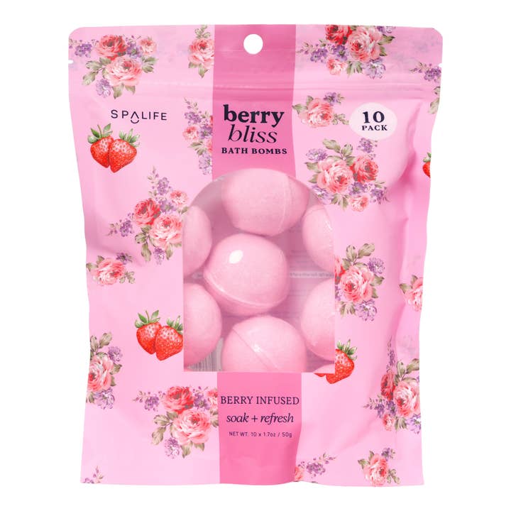 Berry Bliss 10-Pack Bath Bombs Berry Infused for wholesale by My Spa Life