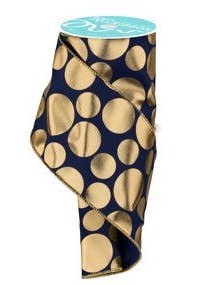 4"X10YD GOLD 3 SIZE MULTI DOTS - NAVY GOLD - RGF113719 for wholesale by General Wholesale Inc