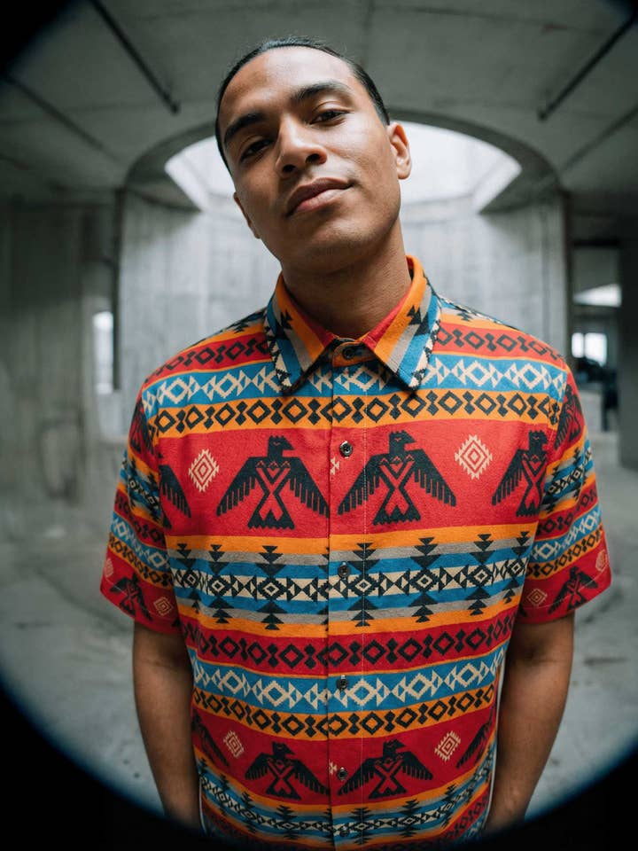 RED AZTEC TRIBAL BUTTON UP SHIRT for wholesale by KALAIA