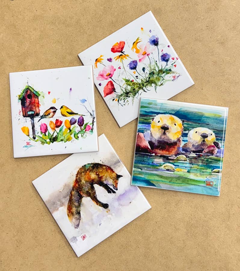 The Art of Dean Crouser Greeting Cards & Stickers - Wholesale Coasters - Ceramic Coaster 'GARDEN VISITORS'2