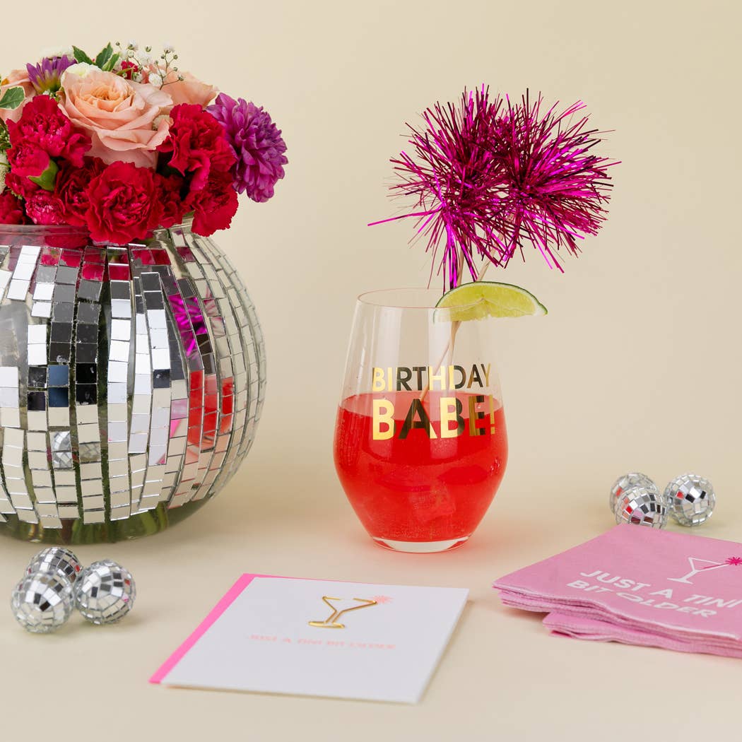 Chez Gagné - Wholesale Wine Glass - Birthday Babe - Gold Foil Stemless Wine Glass3