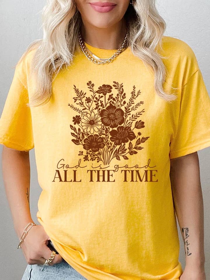 Gud er god blomster grafisk tung bomulds-T-shirt for engroshandel hos COLORBEAR