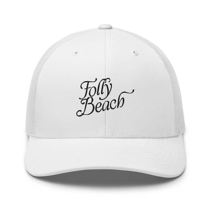 Folly Beach South Carolina Embroidered Trucker Hat | Black Thread for wholesale by CRE PYT