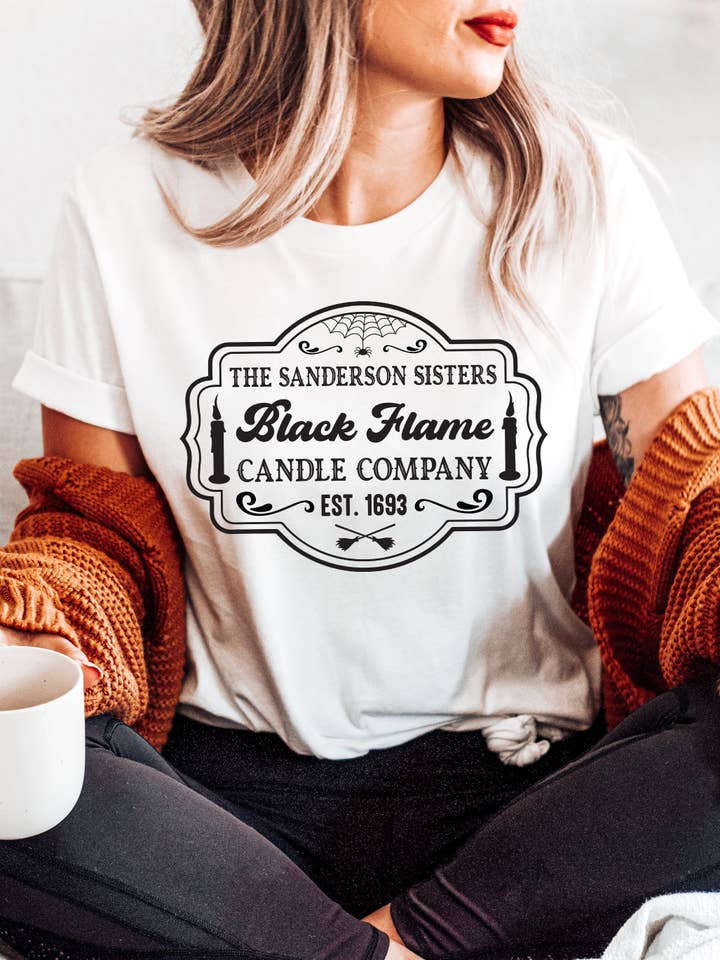 Black Flame Candle Company Graphic Tee for wholesale by Tickled Teal