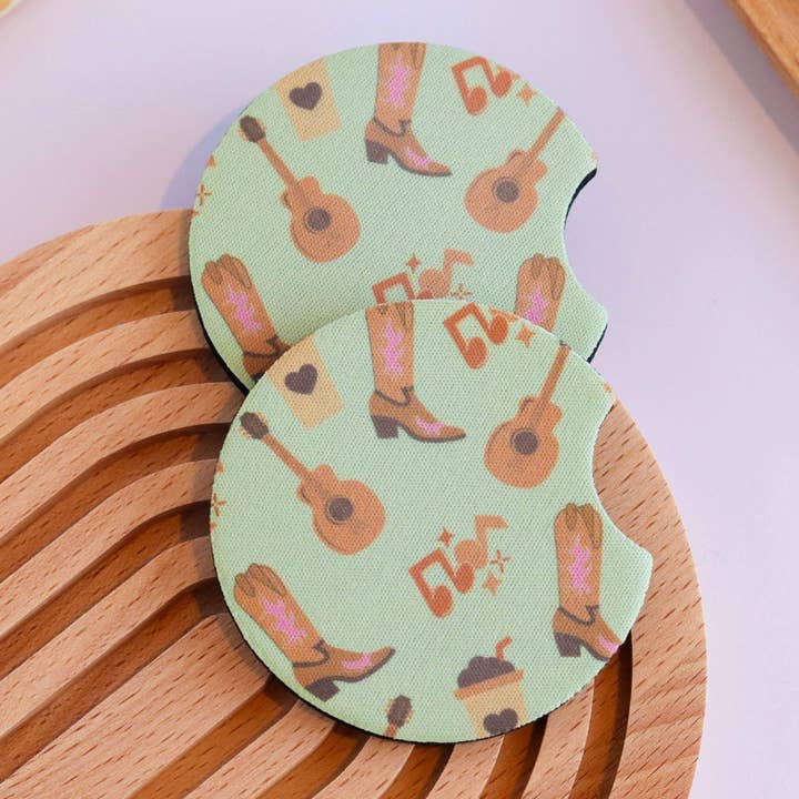 Posavasos para coche de café helado y música country (juego de 2) para venta al por mayor de Peach Dust Collective