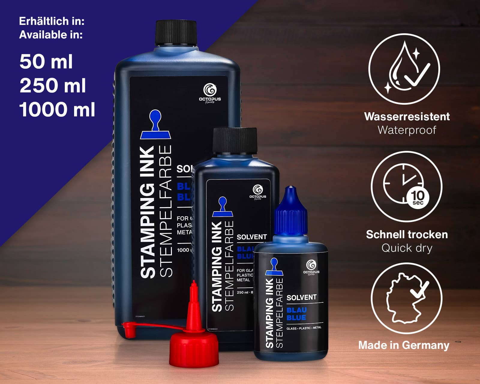 Octopus Concept GmbH – wholesale Bläckdyna – Bläckfisk stämpling bläck för släta ytor, blå 50ml1