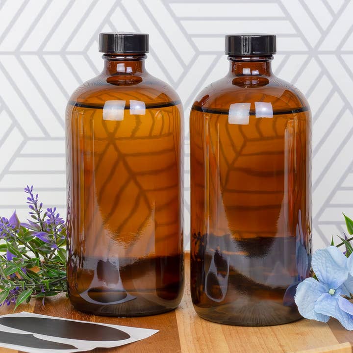 Cornucopia 16oz Amber Glass Bottles w/ Chalk Labels (2pk) for wholesale by Kurated Korner