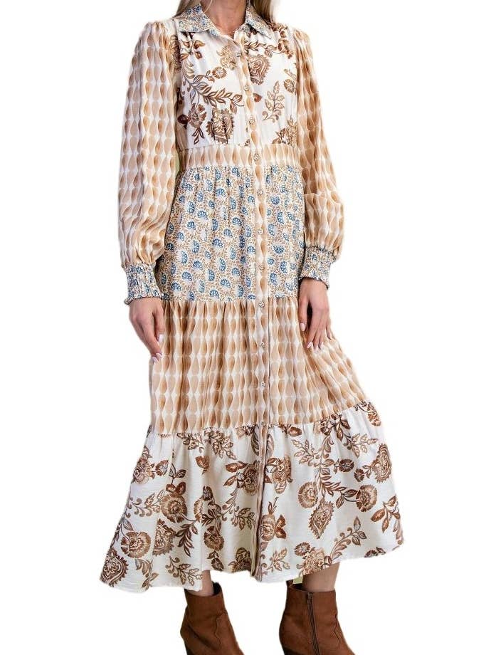 Robe chemise à volants imprimée mixte pour la vente par Vanilla Monkey