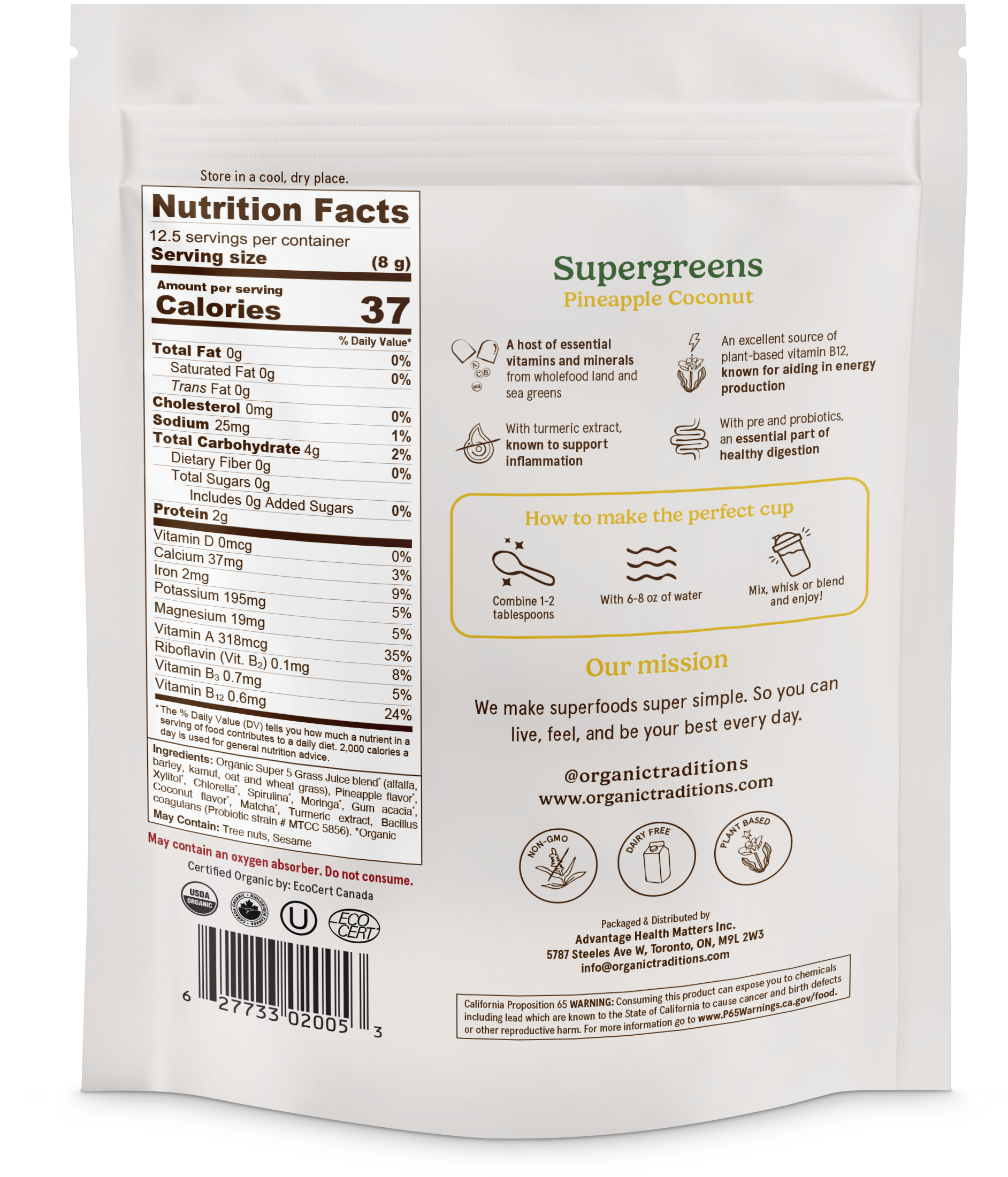 Organic Traditions - Wholesale Protein/superfood powder - Pineapple Coconut Super Greens Powder1