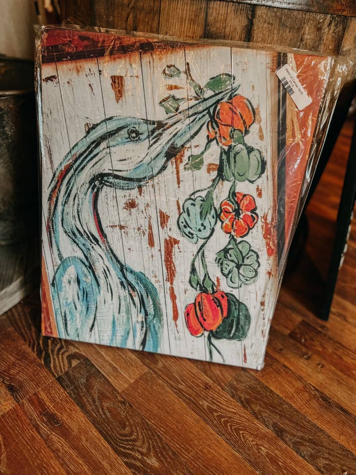 Pumpkin King Heron on Canvas 16x20 for wholesale by The Messy Armadillo