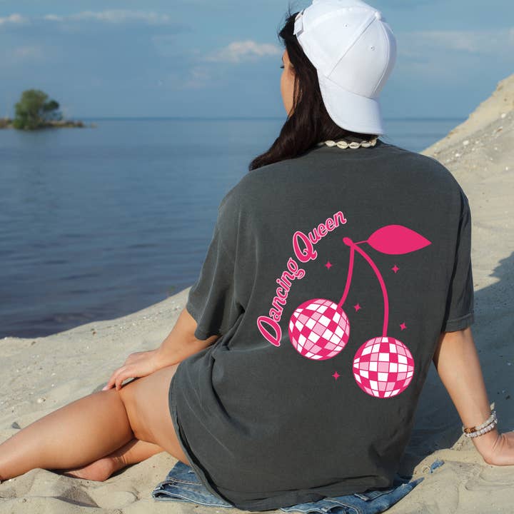 Lifestyle Outpost - Wholesale Screen Printed T-Shirt - Women's - Dancing Queen Disco Ball Cherry Oversized T Shirt
