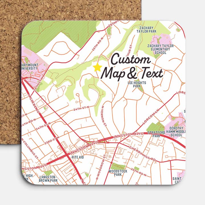 Anpassad kartdesign av din stad på underlägg med korkbaksida för wholesale av Jupiloom