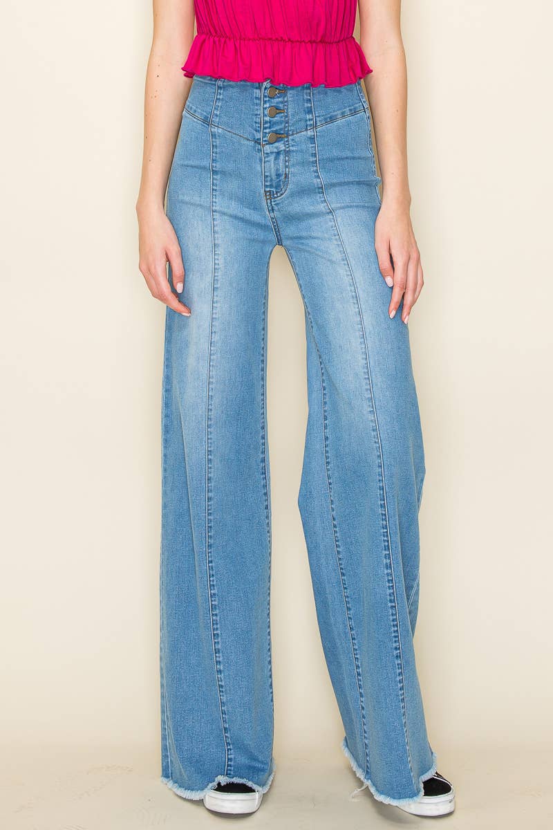 O2 Denim - Wholesale Jeans - Women's - PW508 -M Front Seam Wide Leg Denim Jeans in Medium Wash12