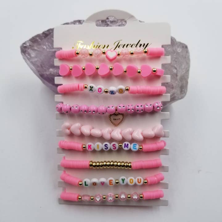 Valentijnsdag IK HOU VAN JE KUS ME XOXO Heishi Armband voor wholesale door magnolia jewelry