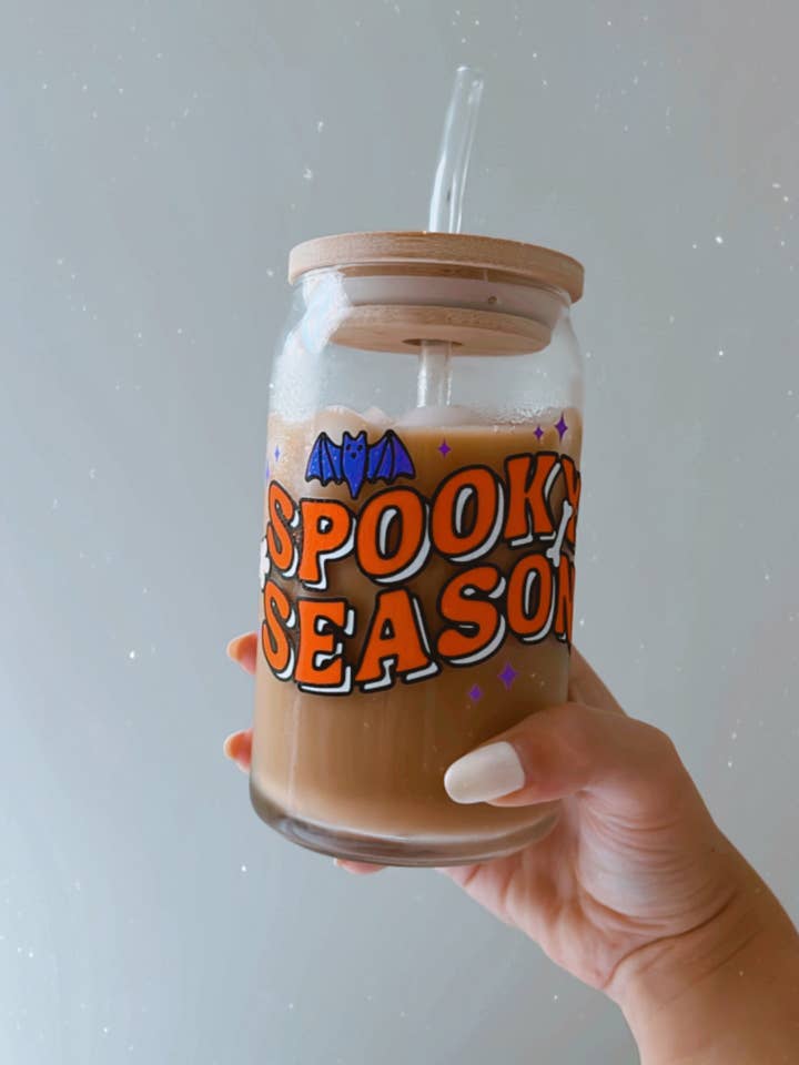 Color changing Spooky Season glass can for wholesale by Twinzdoodles